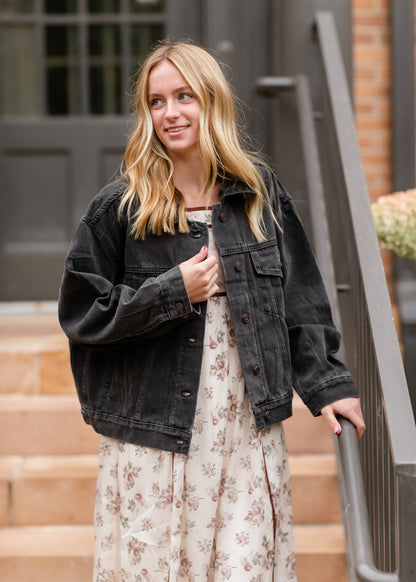 Oversized Washed Black Denim Jacket FF Tops