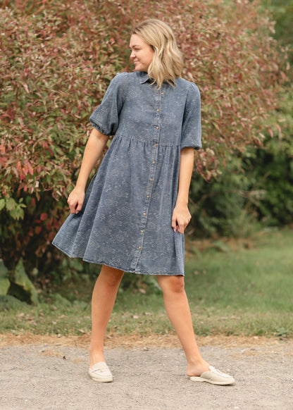 Paisley Print Denim Midi Shirt Dress FF Dresses