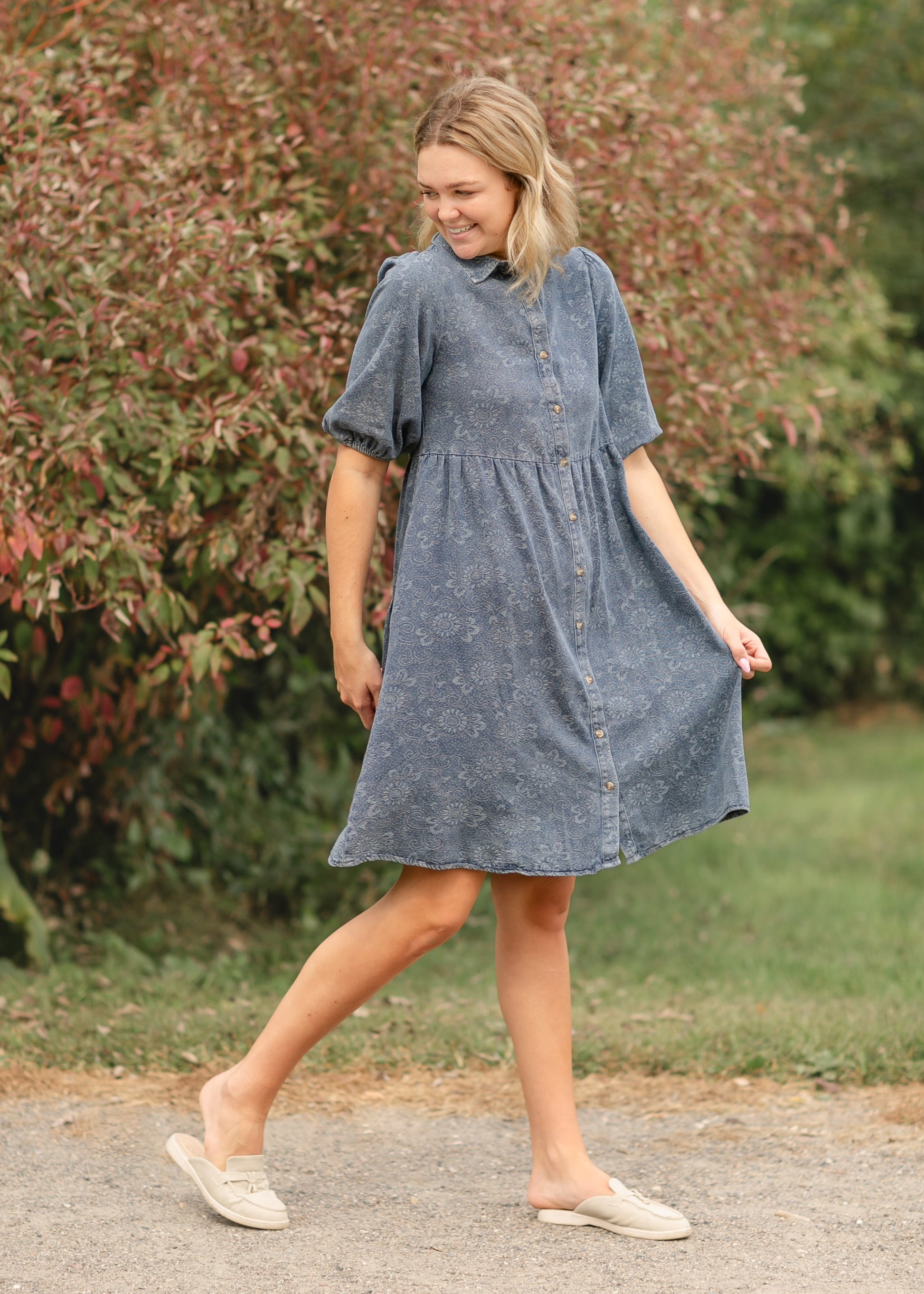 Paisley Print Denim Midi Shirt Dress FF Dresses