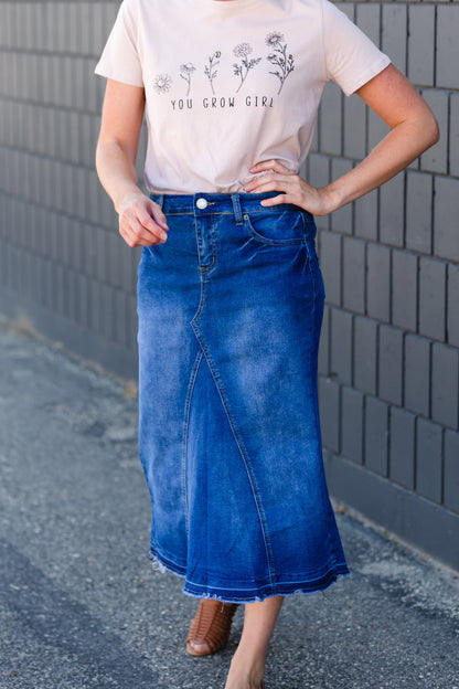 Panel Front Denim Jean Midi Skirt - FINAL SALE FF Skirts