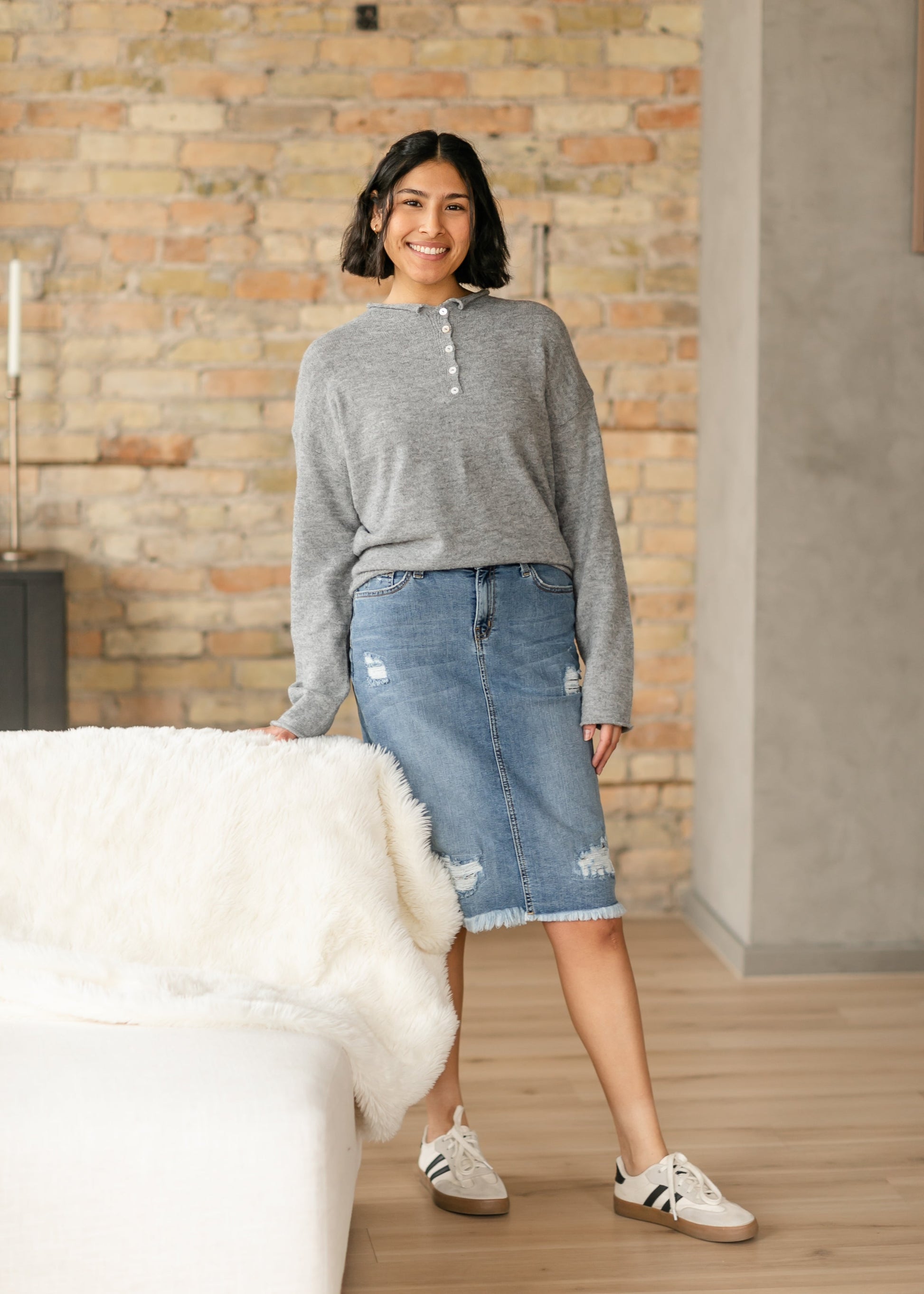 Payton Quarter Button Soft Knit Sweater FF Tops