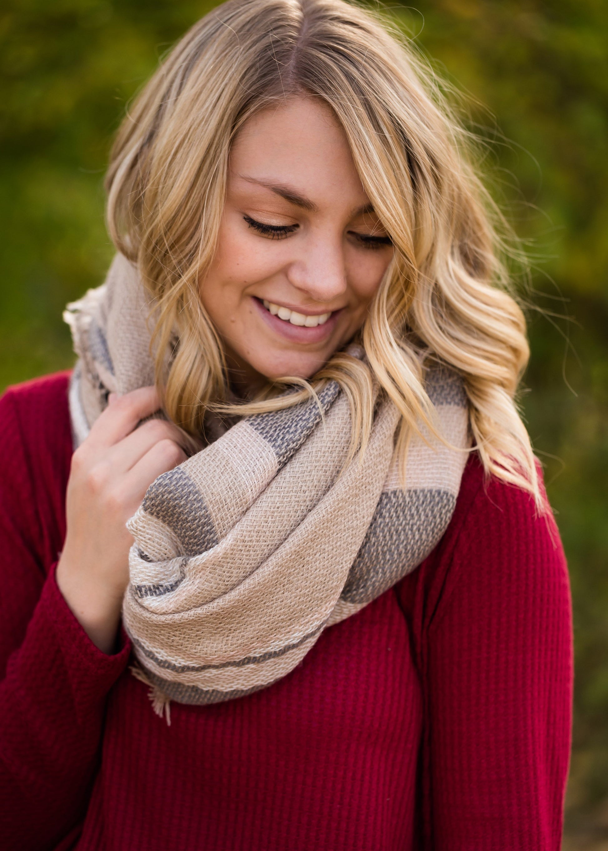 Plaid Fringe Blanket Scarf - FINAL SALE Accessories Tan