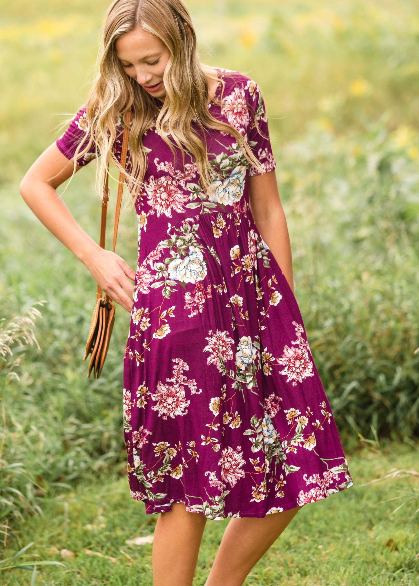 Plum Floral Pocket Midi Dress - FINAL SALE FF Dresses