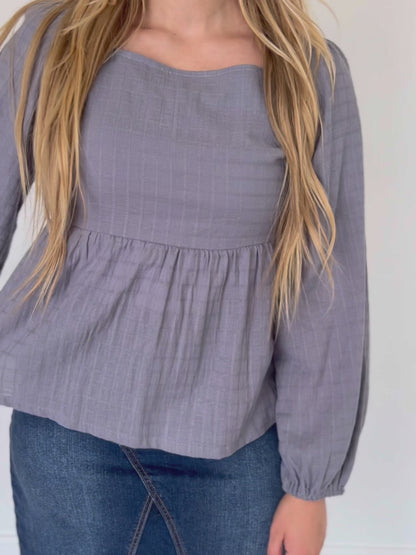 Square Neck Peasant Long Sleeve Top - FINAL SALE