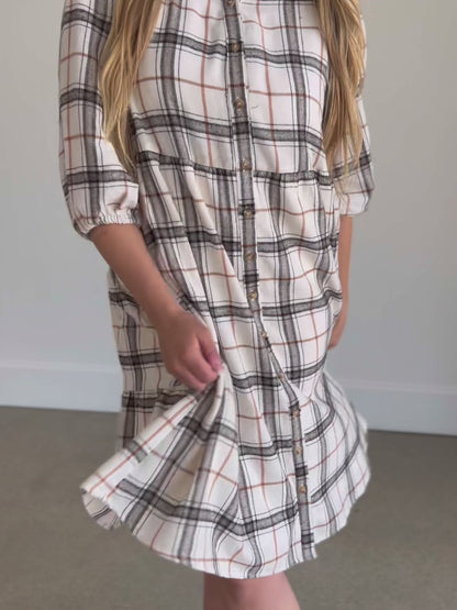 Button Up Plaid Midi Shirtdress - FINAL SALE