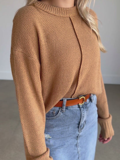 Loose Knit Camel Crewneck Sweater - FINAL SALE