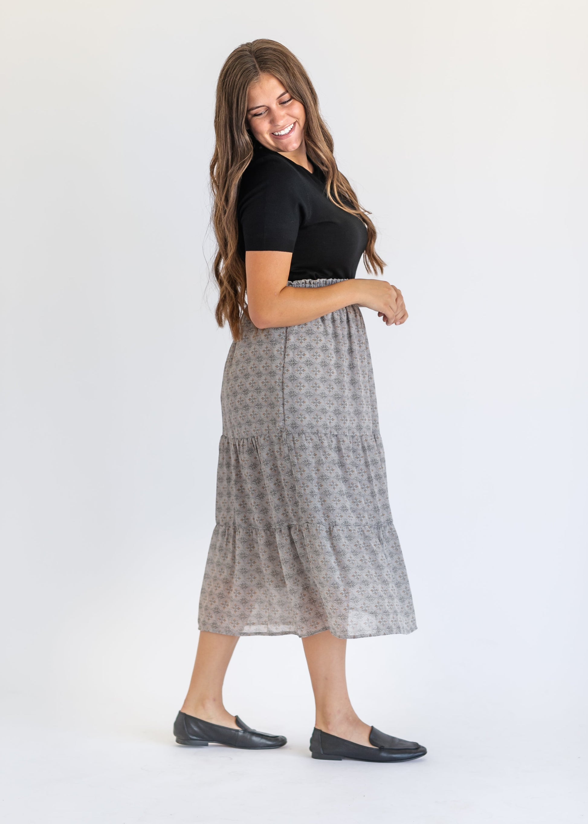 Printed Poplin Tiered Maxi Skirt FF Skirts