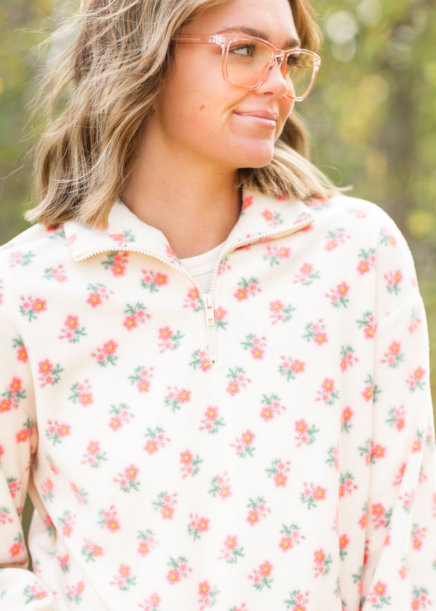 Quarter Zip Floral Fleece Top FF Tops