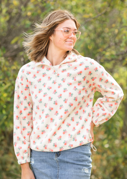 Quarter Zip Floral Fleece Top FF Tops