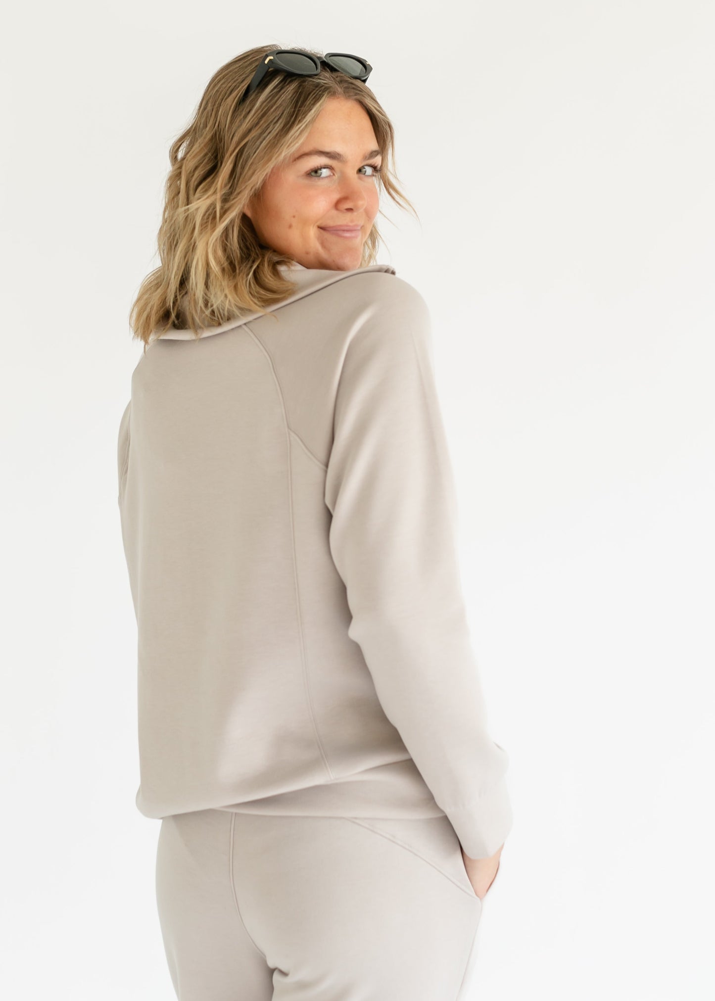 Quarter Zip Soft Modal Lounge Pullover Sweatshirt FF Tops