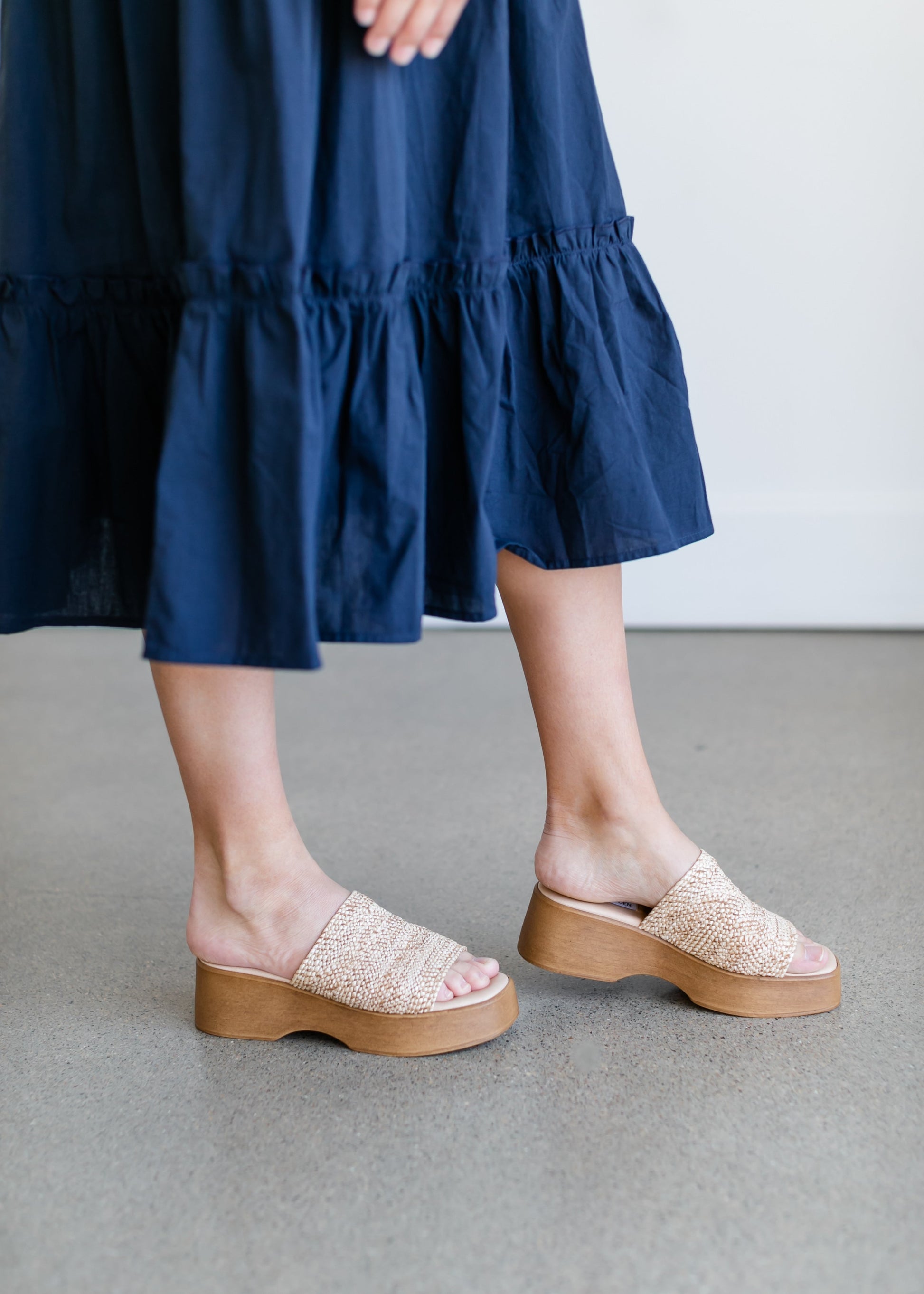 Raffia Platform Slide Sandal Shoes