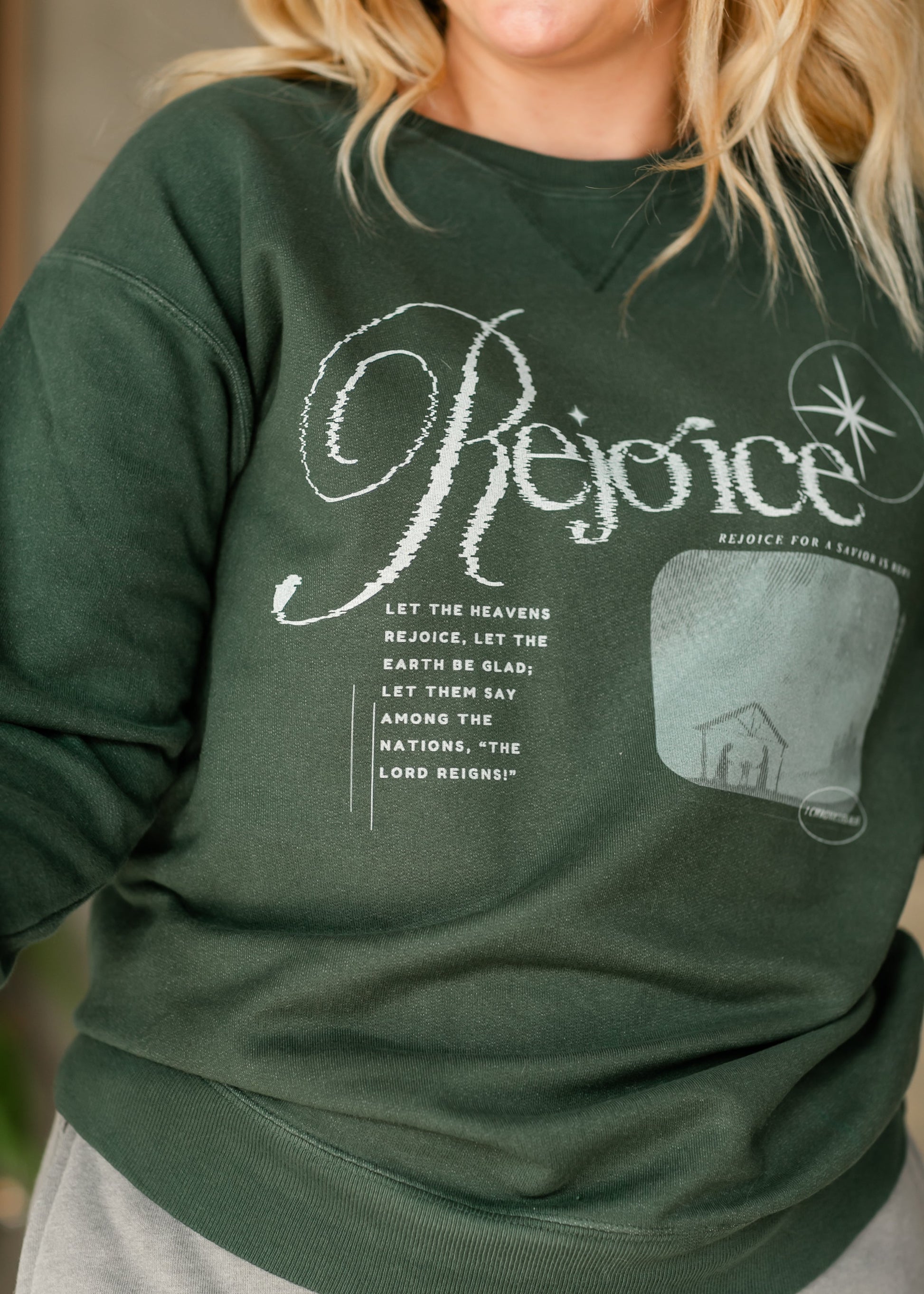 Rejoice Crewneck Green Sweatshirt FF Tops