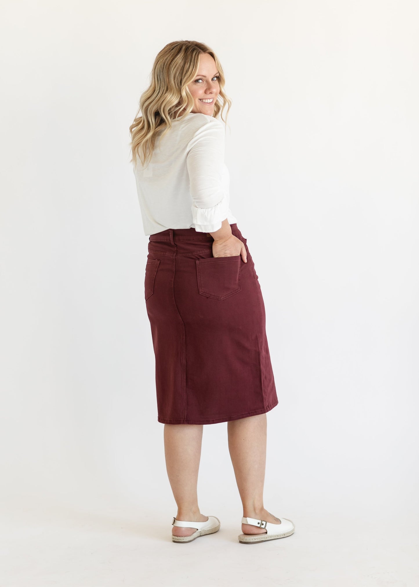 Remi Burgundy Denim Midi Skirt IC Skirts