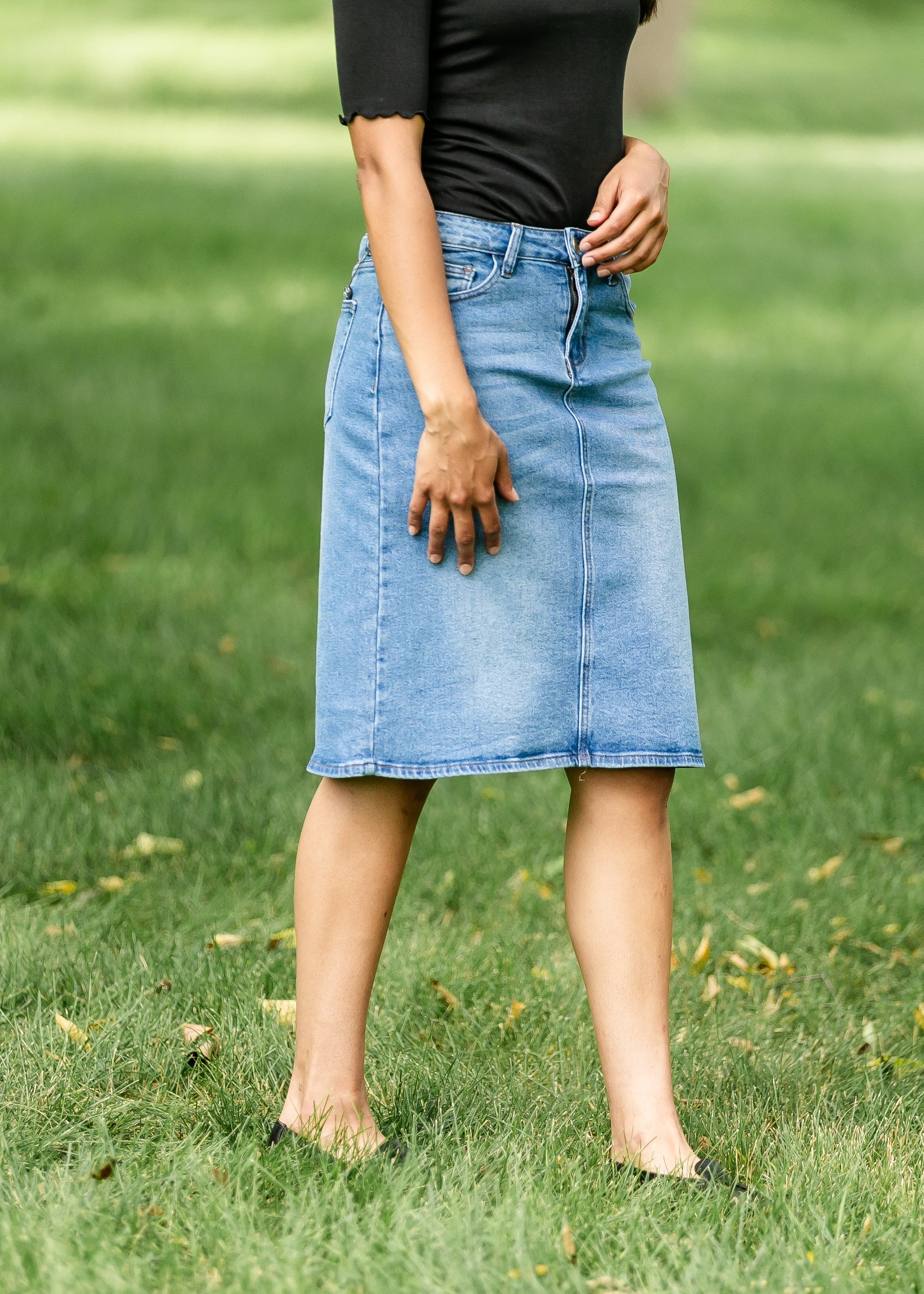 Remi Light Wash Denim Midi Skirt IC Skirts