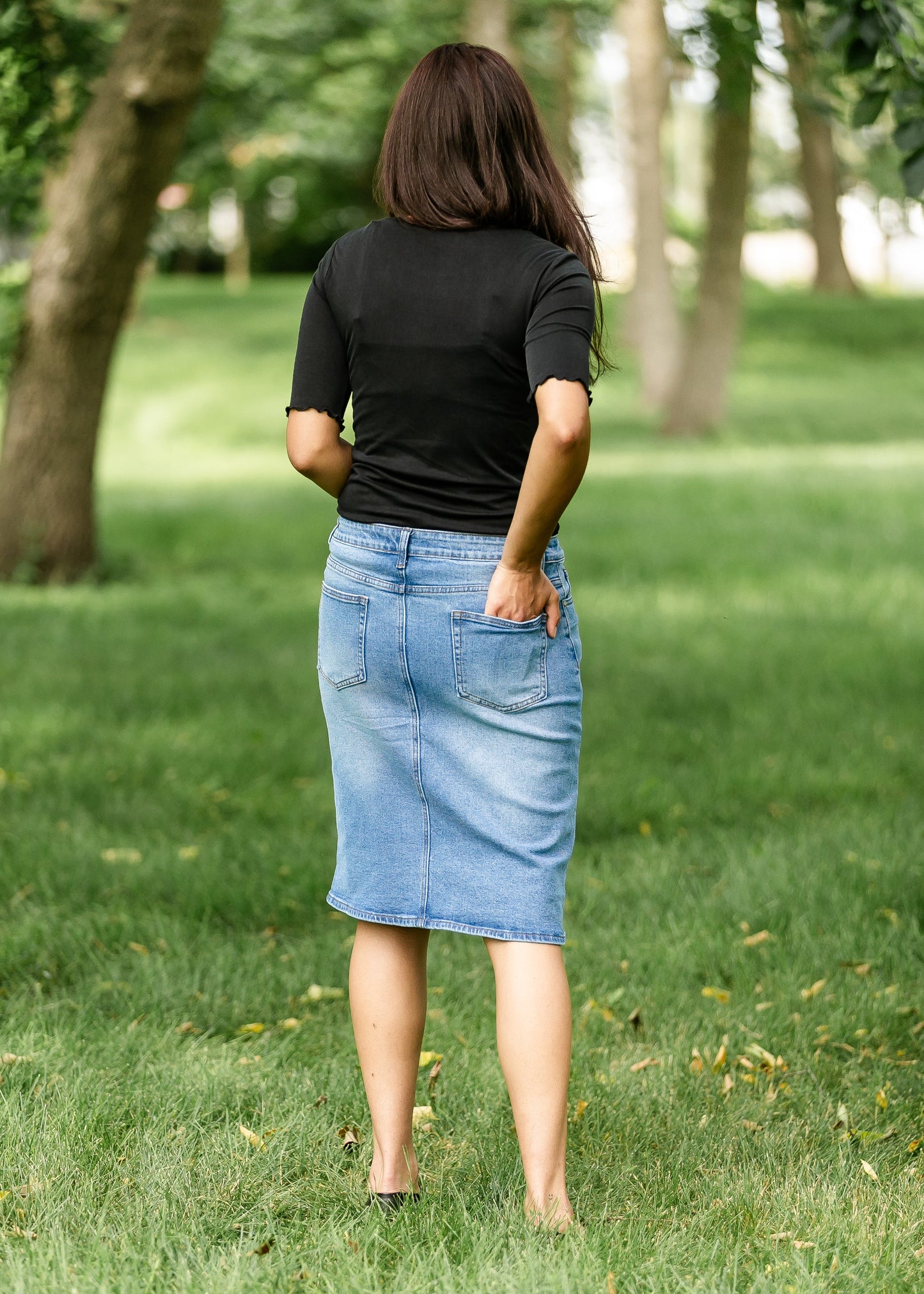 Remi Light Wash Denim Midi Skirt IC Skirts