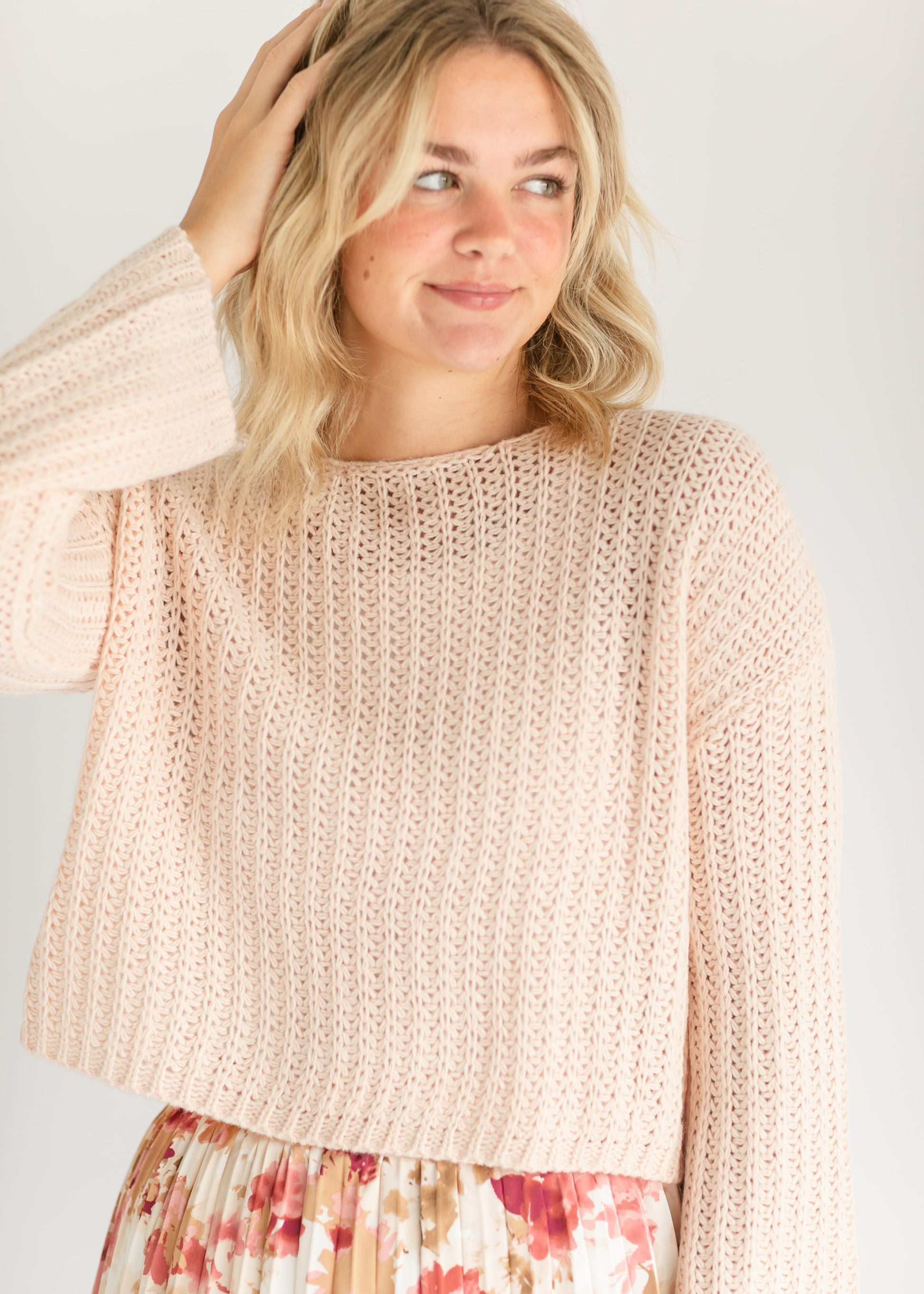 Ribbed Knit Blush Sweater FF Tops