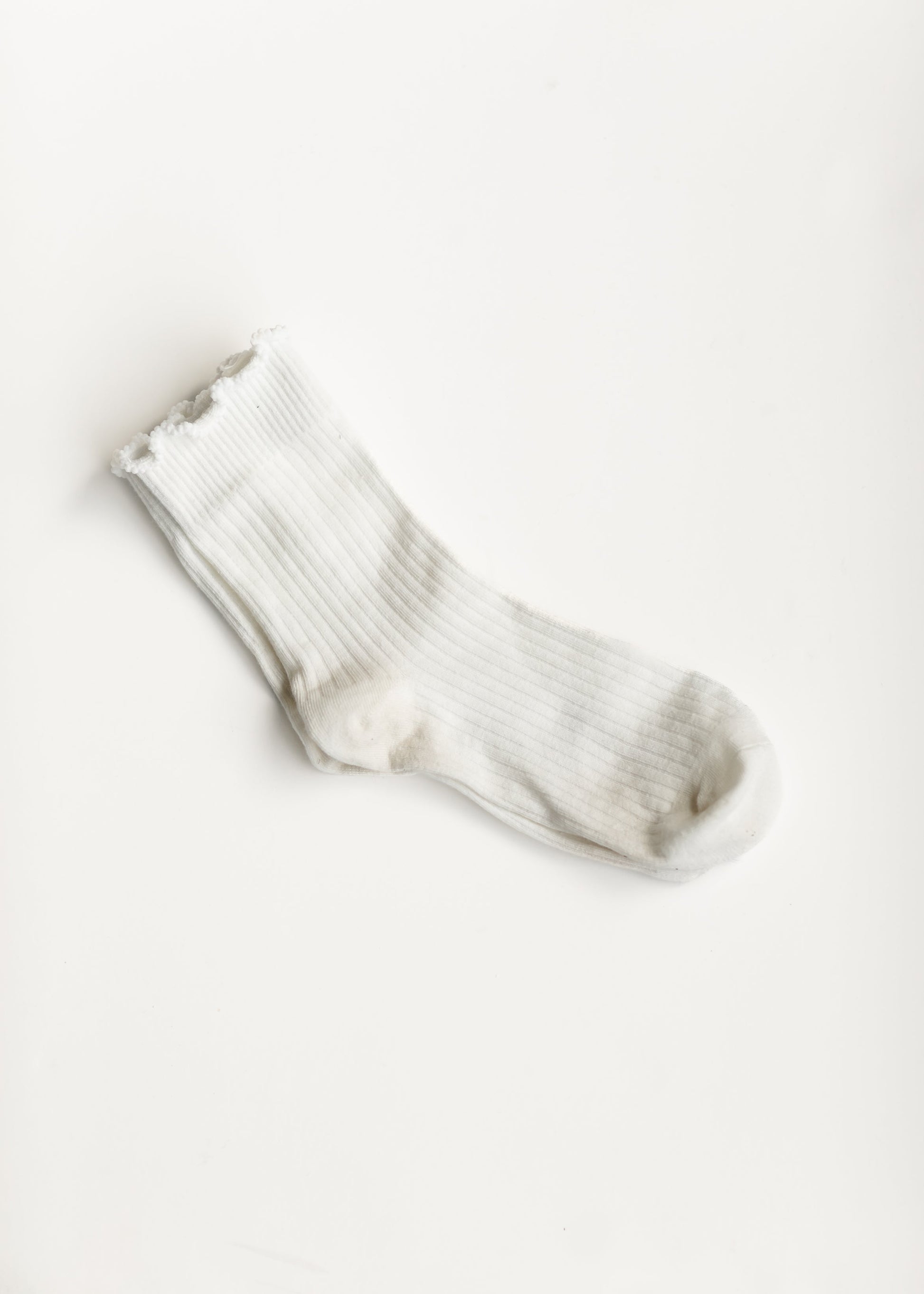 Ribbed Ruffle Cuff Calf Socks Accessories White