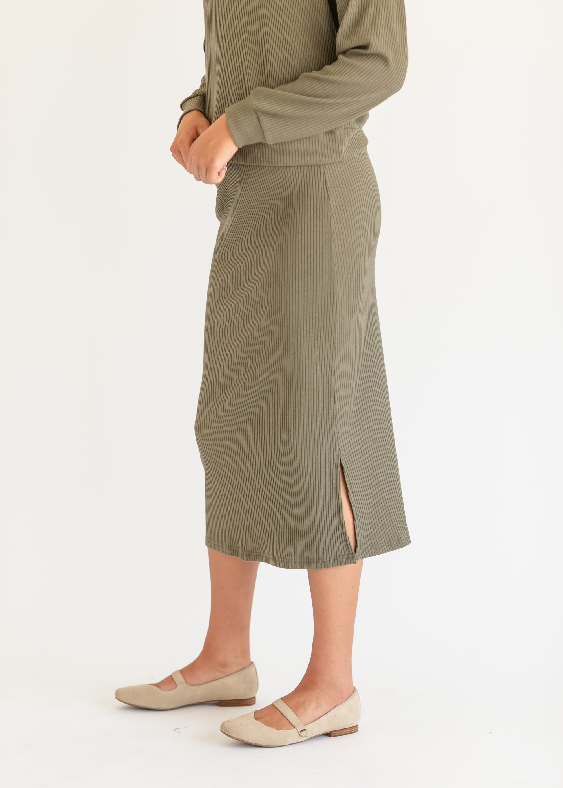 Ribbed Sweater Set Midi Skirt FF Skirts