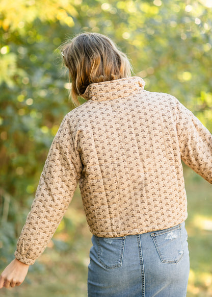 Rosalia Brown Floral 1/4 Zip Cotton Jacket FF Tops