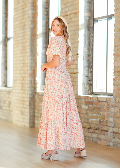 Rose Pink Floral V-neck Maxi Dress FF Dresses