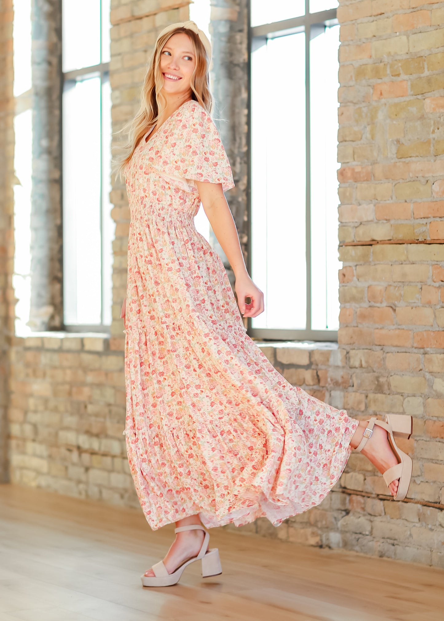 Rose Pink Floral V-neck Maxi Dress FF Dresses