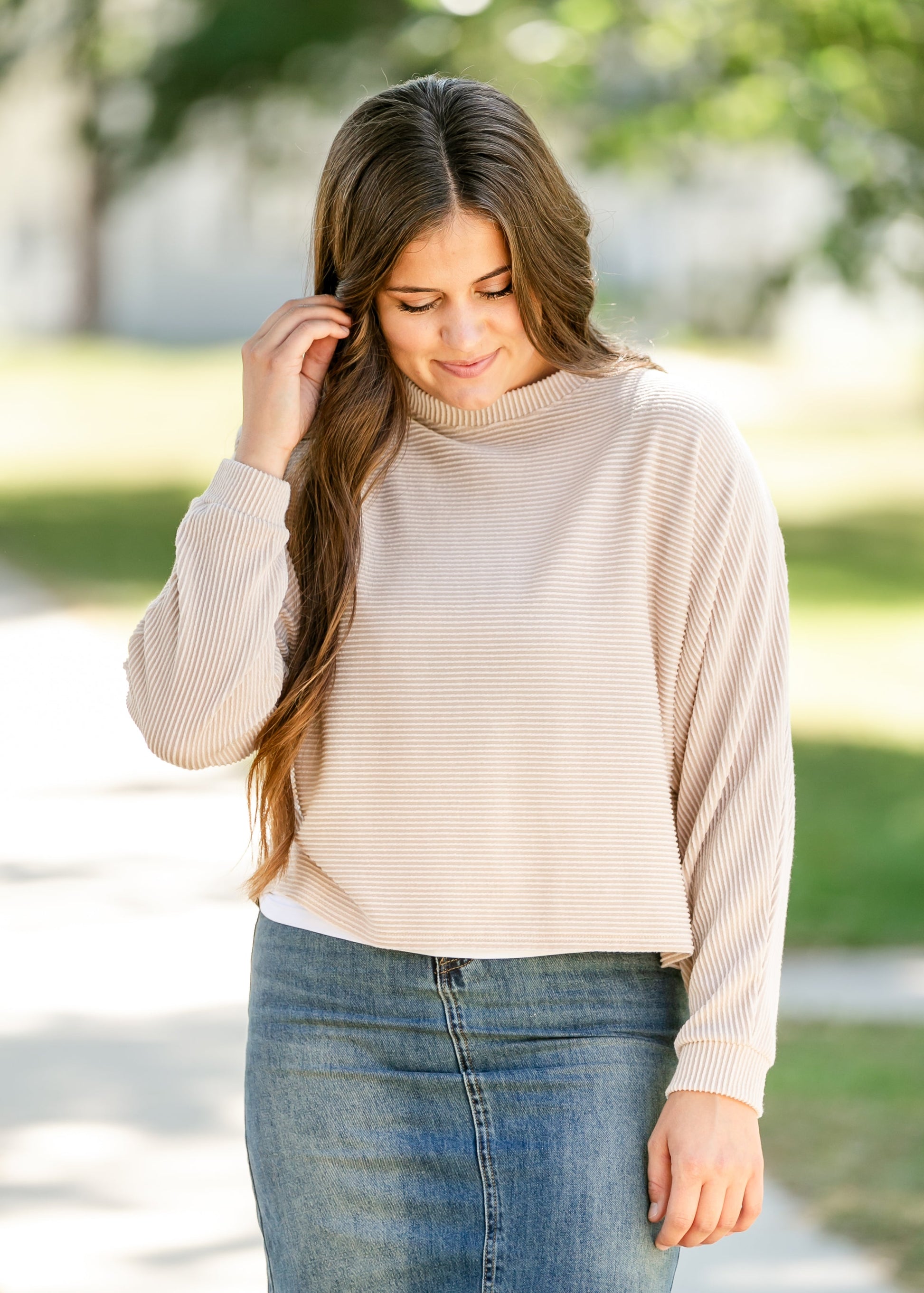 Round Neck Long Sleeve Top FF Tops Tan / S