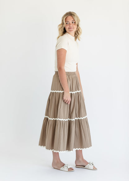 Rowan Trimmed Tiered Maxi Skirt FF Skirts