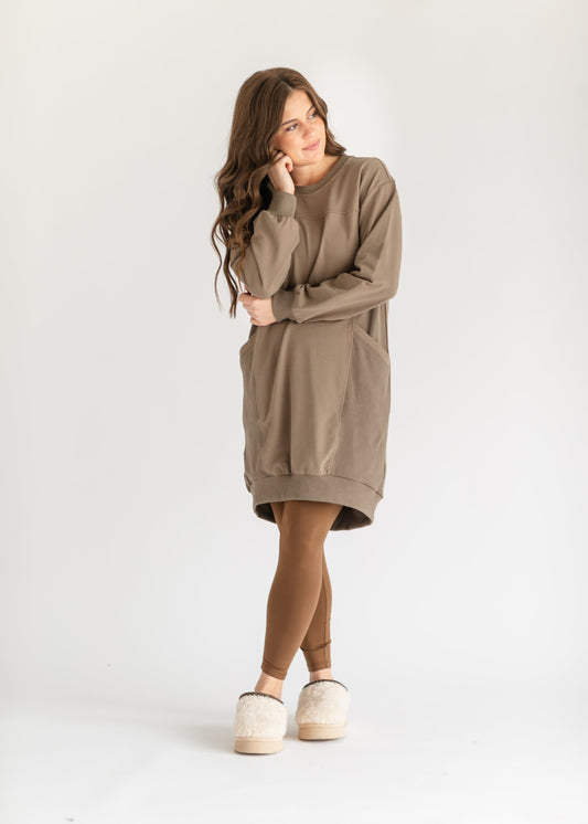 Rue Crewneck Long Sleeve Midi Dress FF Dresses