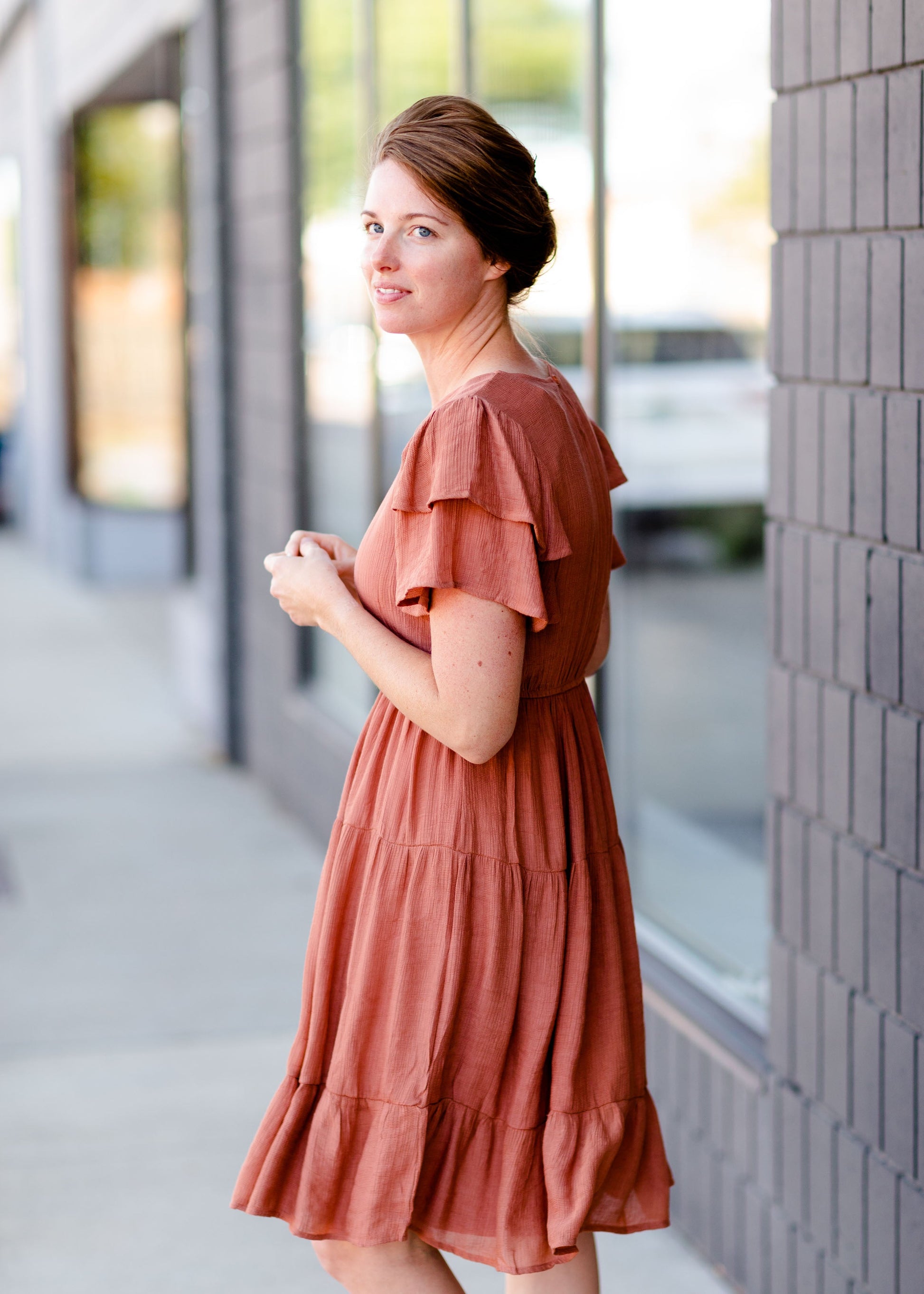 Rust Flutter Sleeve Midi Dress - FINAL SALE FF Dresses