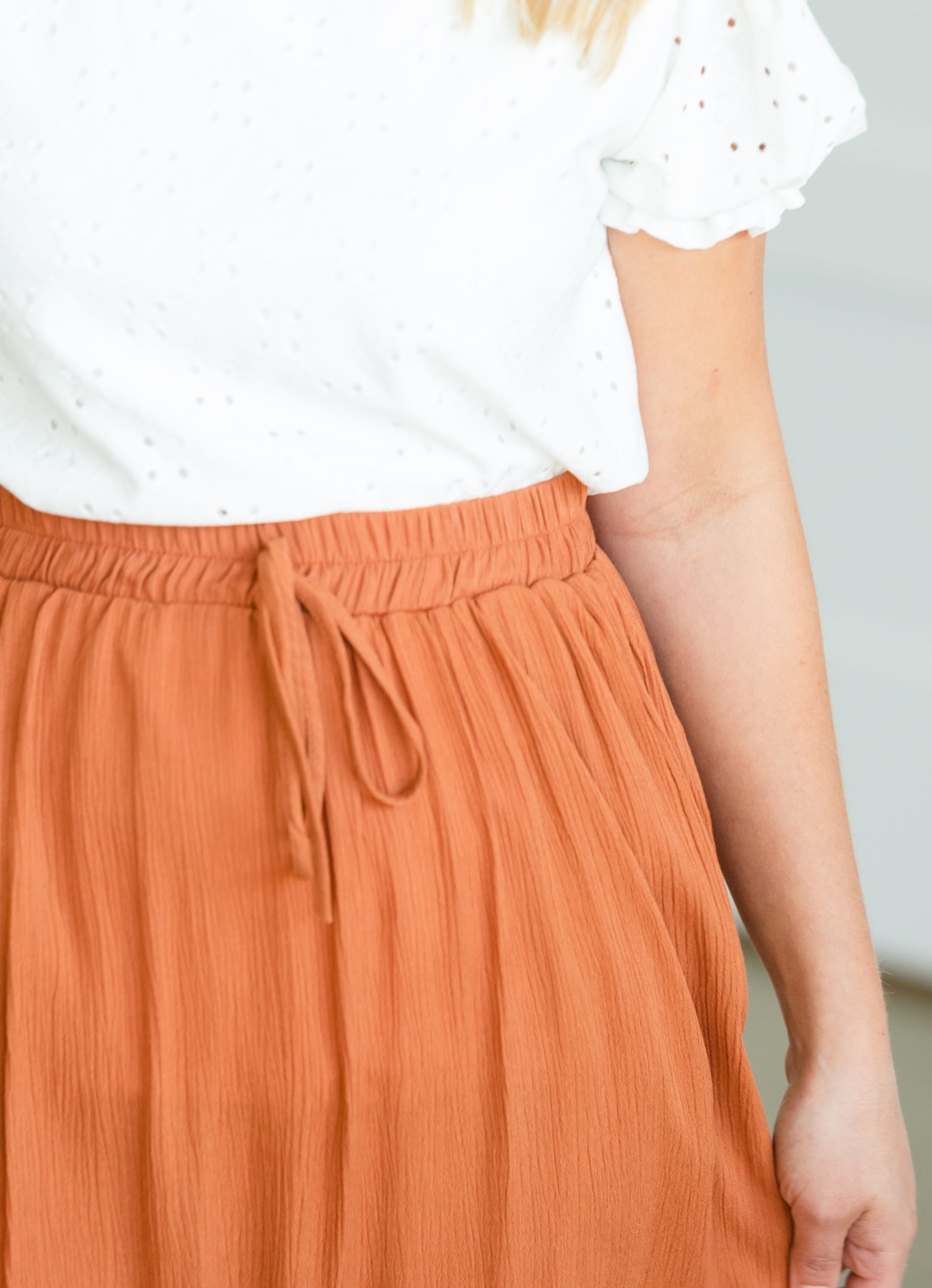 Rust Ruffle Hem Stretch Waist Maxi Skirt Skirts