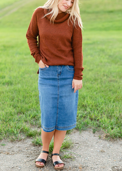 Rust Slouchy Cowl Neck Sweater Tops