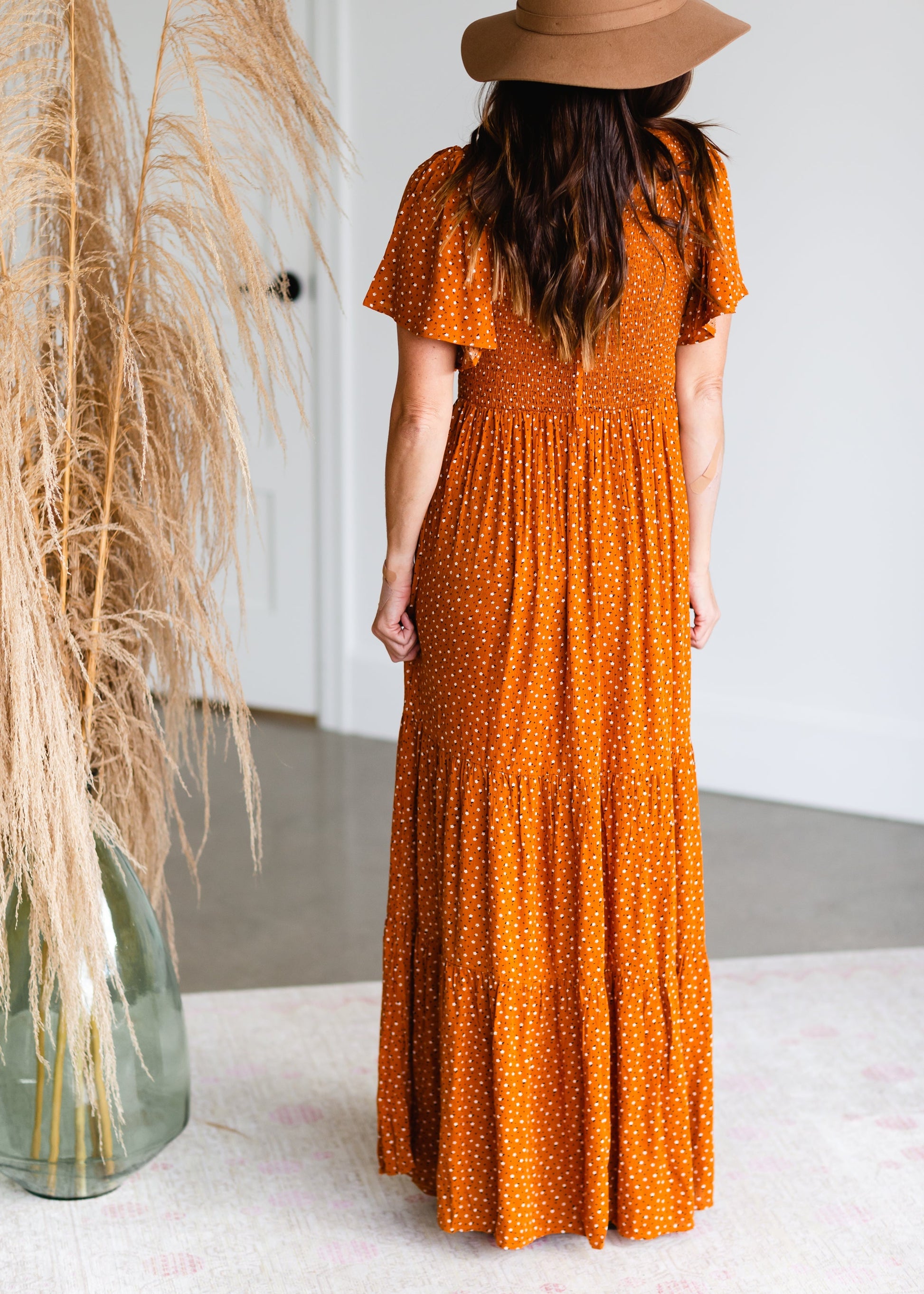 Rust Smocked Flutter Sleeve Floral Maxi Dress - FINAL SALE Dresses