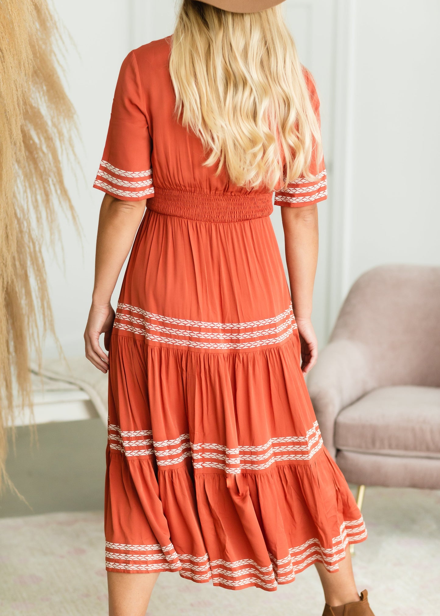 Rust Smocked Tiered Midi Dress - FINAL SALE Dresses