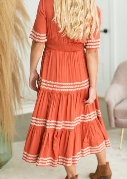 Rust Smocked Tiered Midi Dress - FINAL SALE Dresses