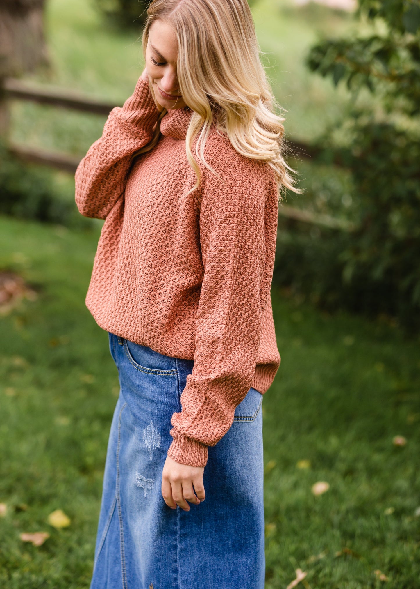 Rust Waffle Knit Turtleneck - FINAL SALE Tops