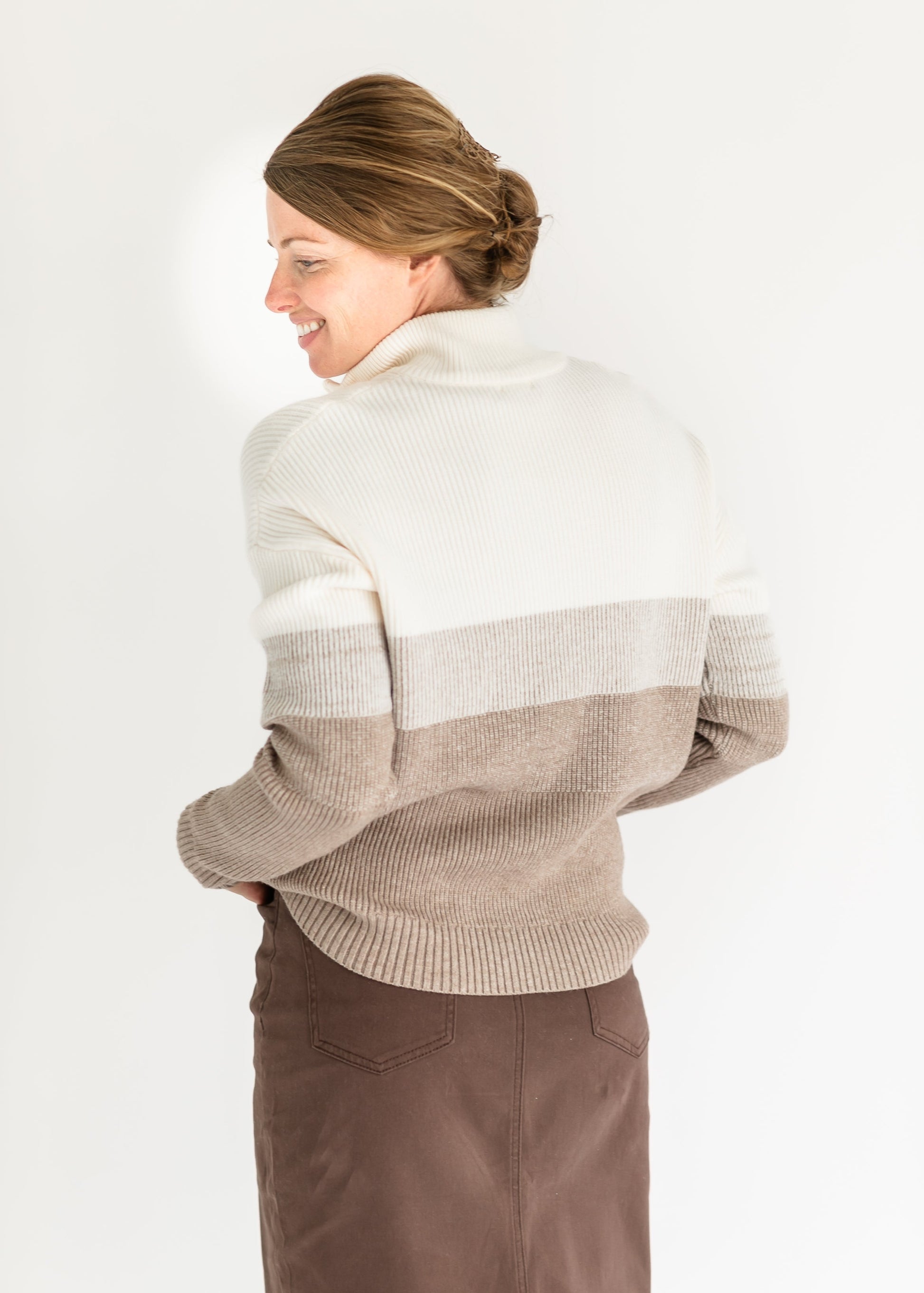 Sabrina Ombre Mocha Stripe Quarter Zip Sweater FF Tops