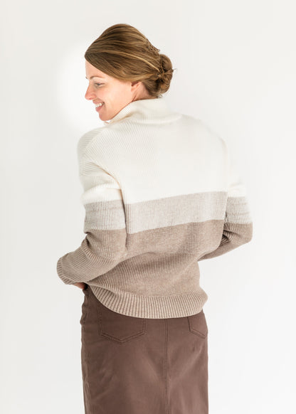 Sabrina Ombre Mocha Stripe Quarter Zip Sweater FF Tops