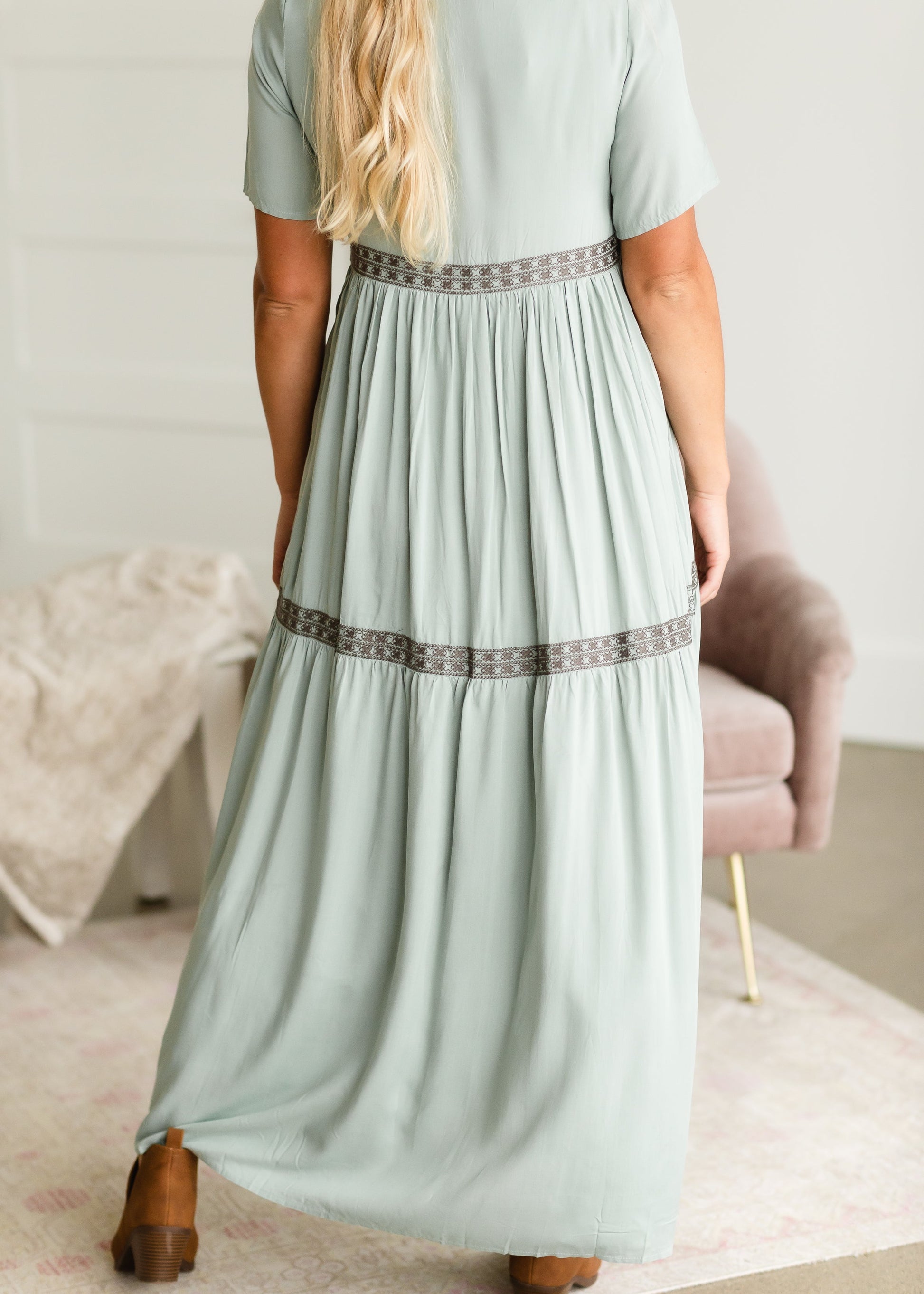 Sage Embroidered Front Maxi Dress - FINAL SALE Dresses