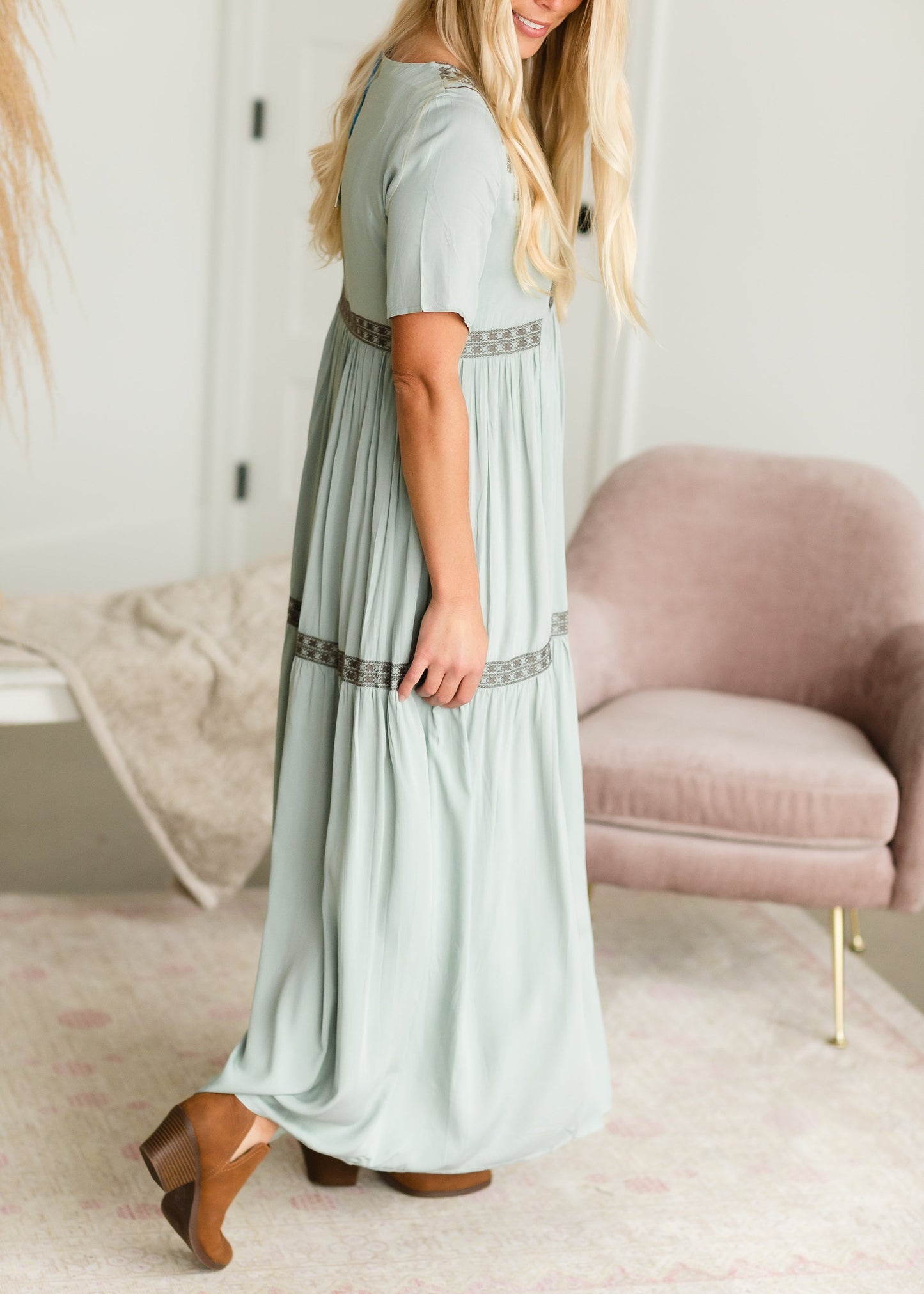 Sage Embroidered Front Maxi Dress - FINAL SALE FF Dresses