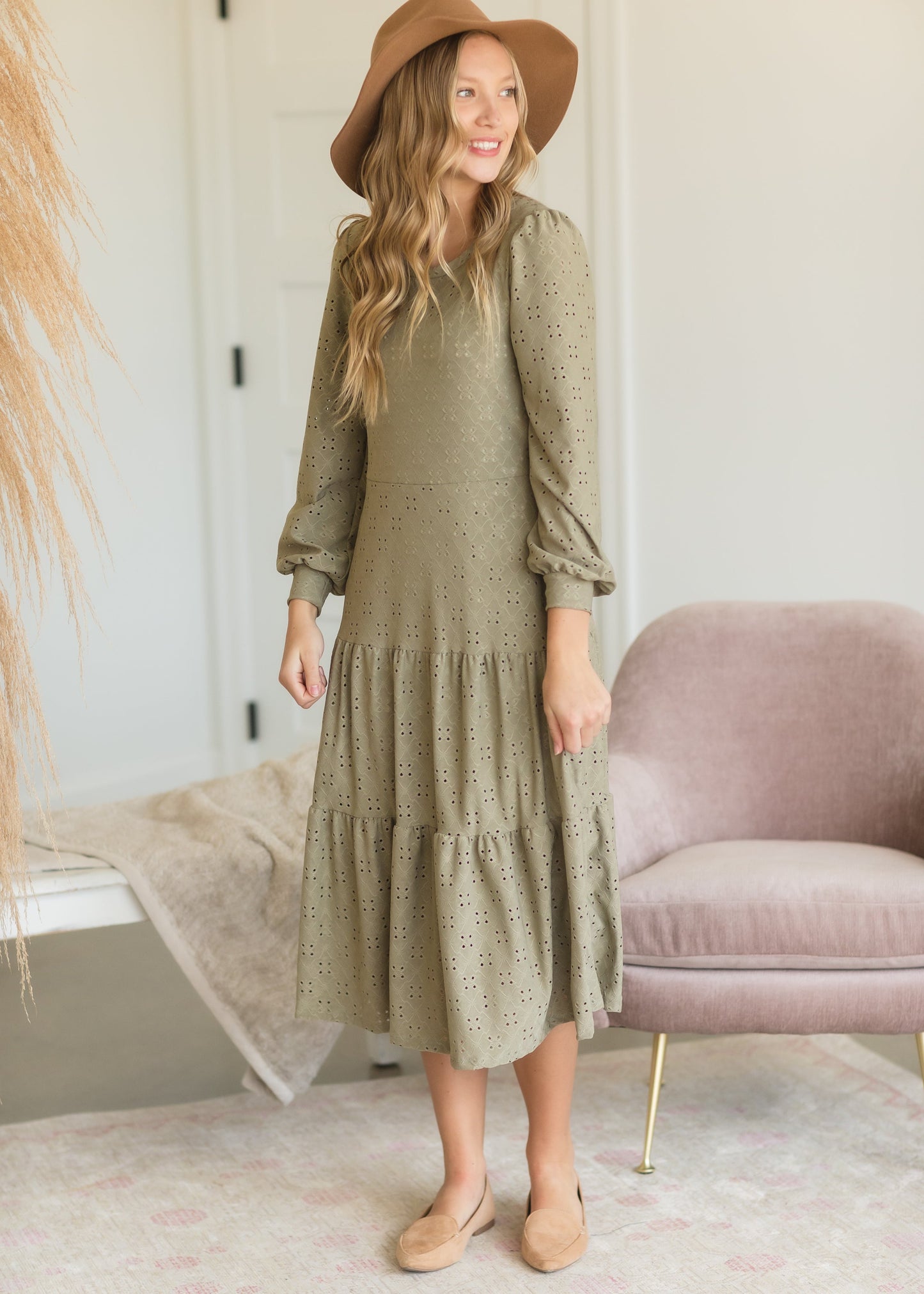 Sage Eyelet Knit Midi Dress - FINAL SALE Dresses