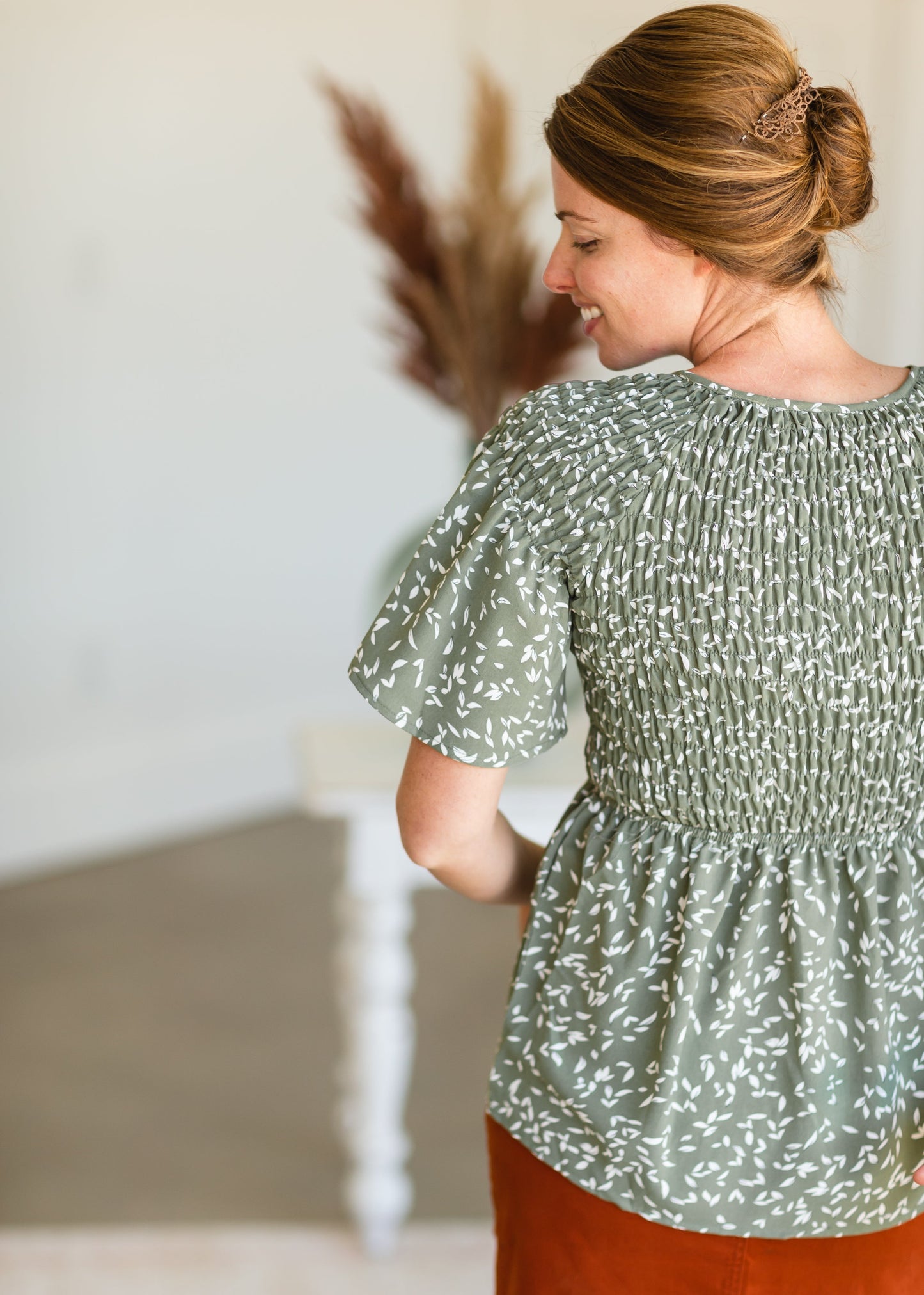 Sage Floral Smocked Peplum Top - FINAL SALE Skirts