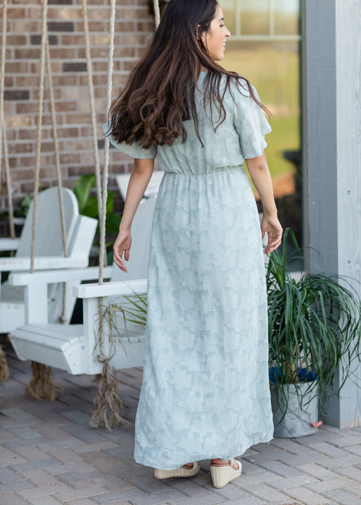 Sage Floral Textured Maxi Dress - FINAL SALE Dresses