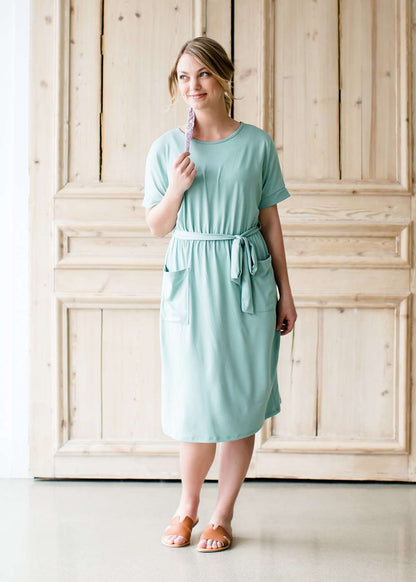 Sage Pocket and Sash Midi Dress - FINAL SALE FF Dresses