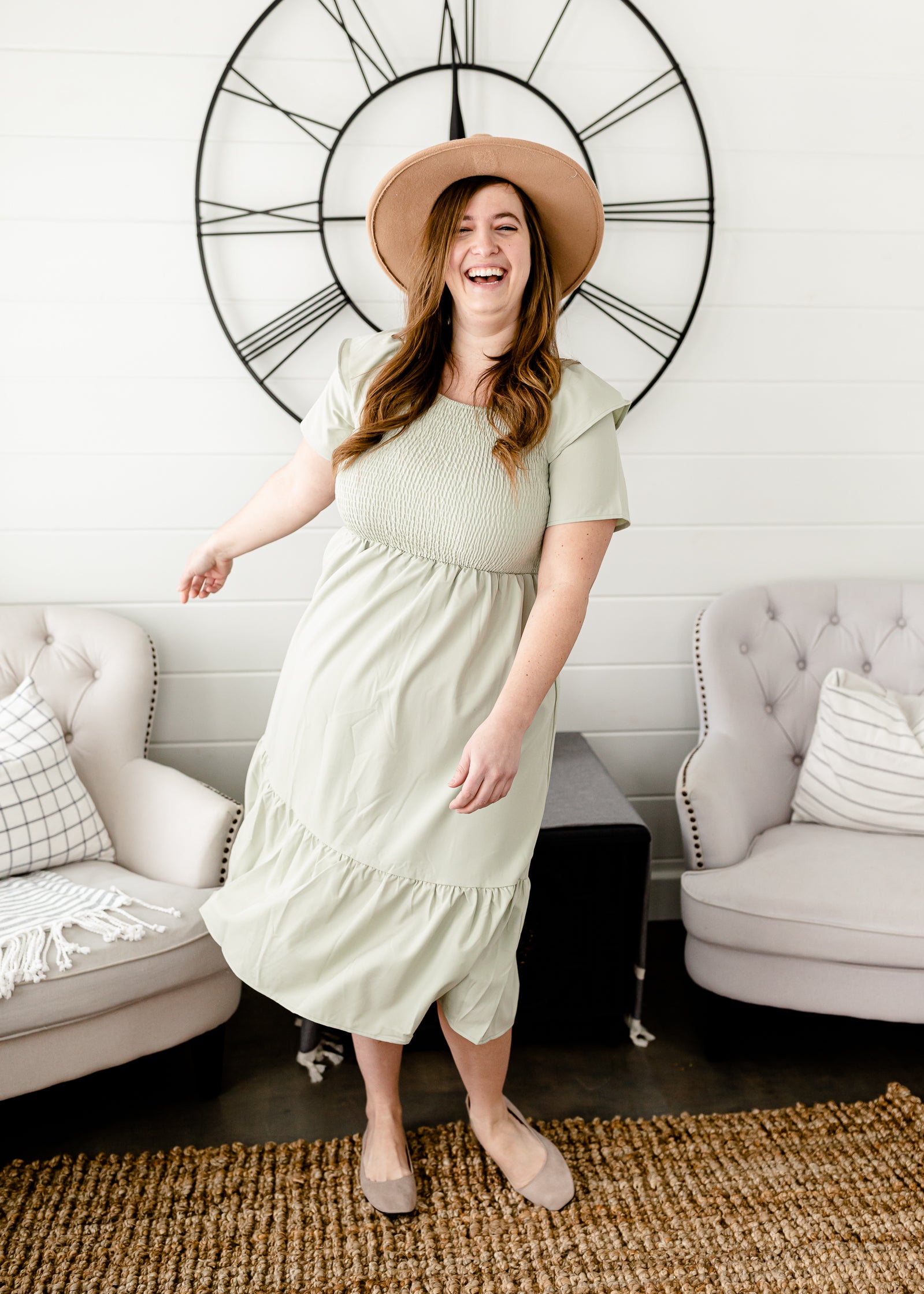 Sage Smocked Midi Dress - FINAL SALE Dresses