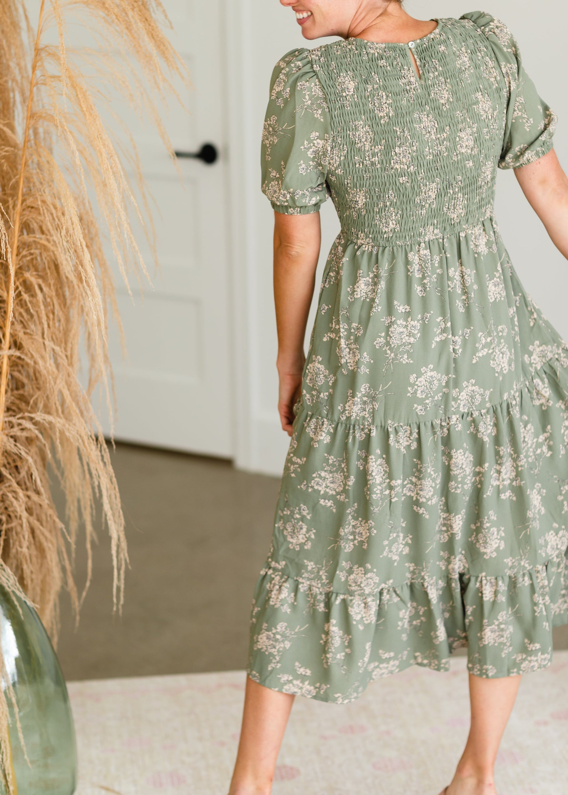 Sage Smocked Tiered Midi Dress - FINAL SALE Dresses