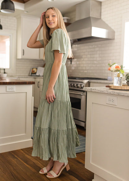 Sage Smocked Top Tiered Maxi Dress Dresses