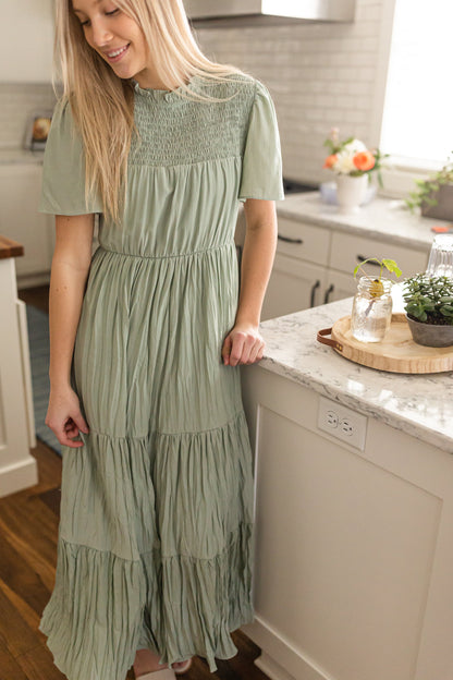 Sage Smocked Top Tiered Maxi Dress Dresses