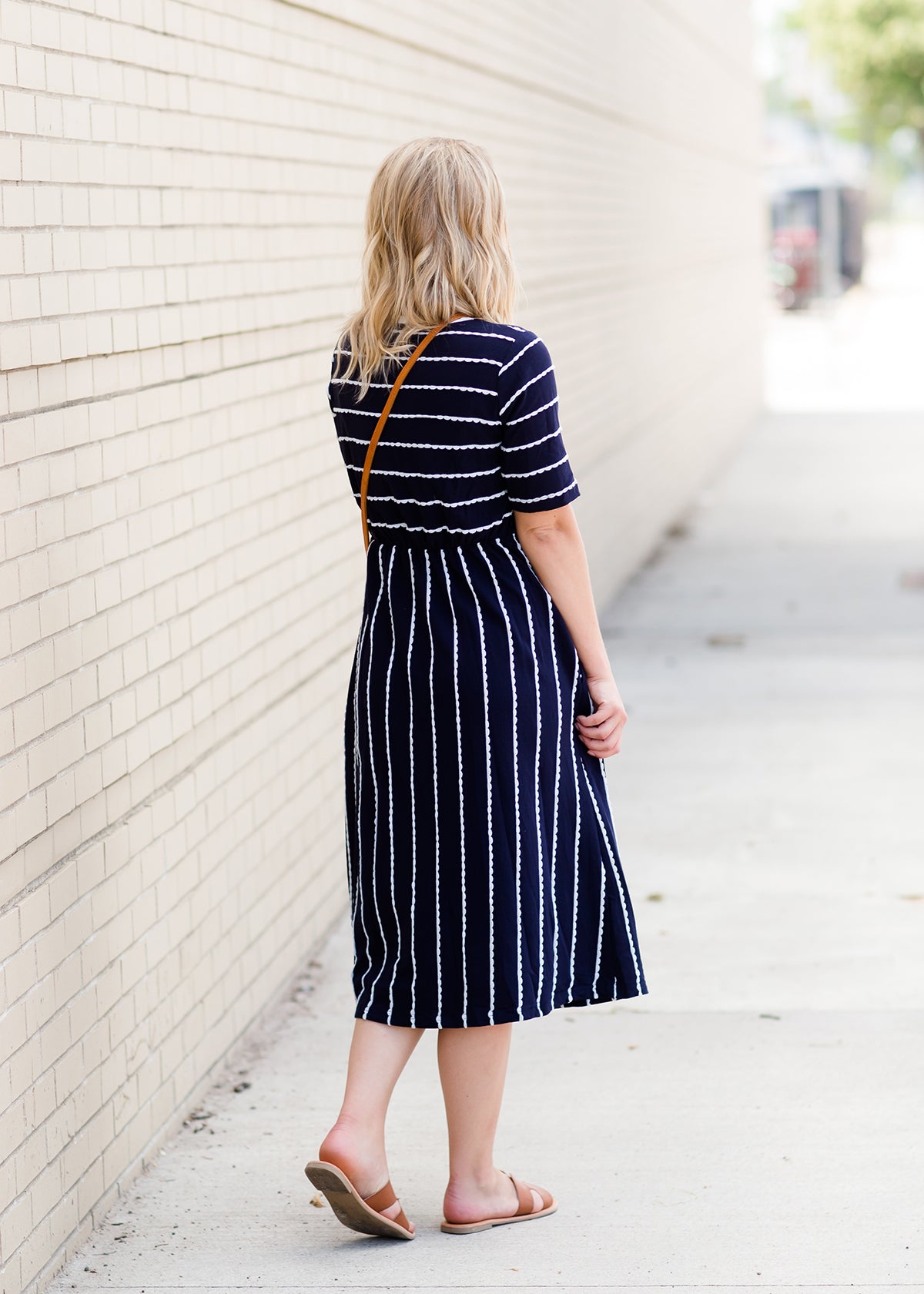 Scalloped Lace Navy Midi Dress Dresses