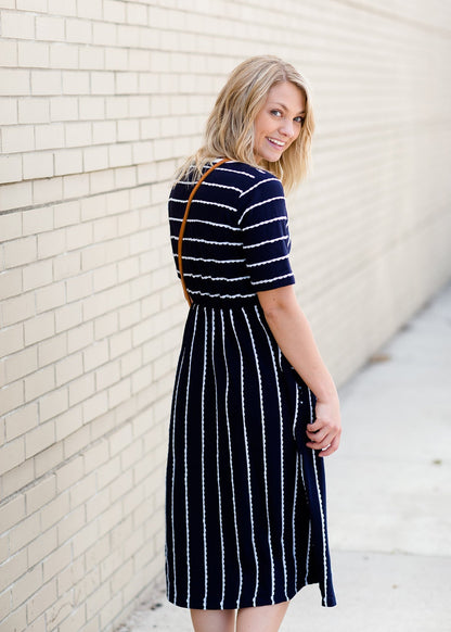 Scalloped Lace Navy Midi Dress Dresses