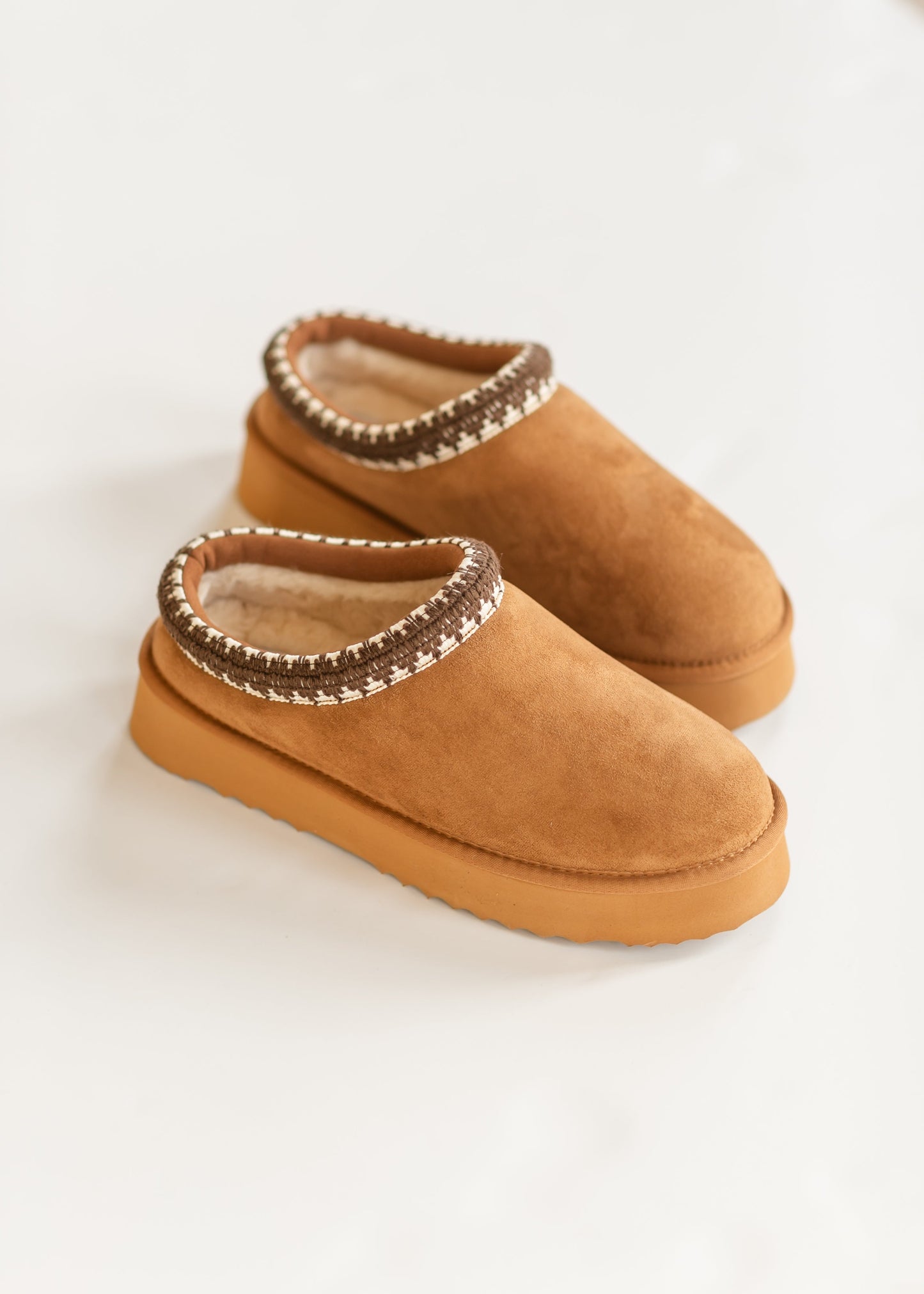 Selena Chestnut Suede Platform Slippers Shoes